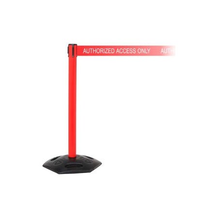 Queue Solutions WeatherMaster Xtra Retractable Belt Barrier, 40in Red Post, 11' Red inAuthorized Access Onlyin Belt WMR250XR-RWA110
